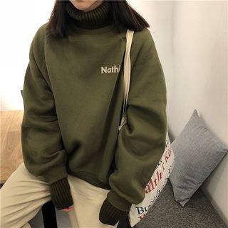 Color-block Mock-neck Loose-fit Pullover