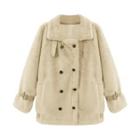 Fleece Stand-collar Double-breasted Long-sleeve Coat Off-white - One Size