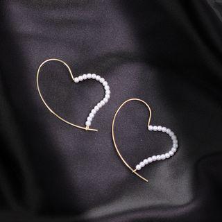 Faux Pearl Heart Hoop Earring 1 Pair - A239 - As Shown In Figure - One Size