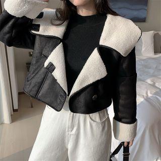 Fleece-lined Faux-leather Crop Jacket