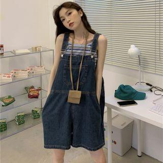 Denim Jumper Shorts / Striped Tank Top