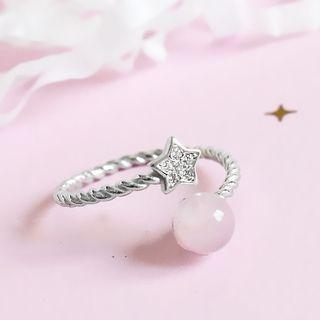 925 Sterling Silver Star & Bead Open Ring Bead - Pink - One Size