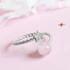 925 Sterling Silver Star & Bead Open Ring Bead - Pink - One Size