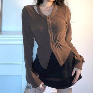 Long-sleeve Asymmetrical Cutout Button-up Top