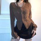 Long-sleeve Asymmetrical Cutout Button-up Top