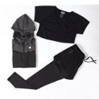 Set: Short-sleeve Sports Top + Zip Jacket + Mock Two-piece Pants
