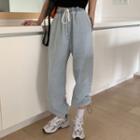 Drawstring-cuff Wide-leg Jeans Light Denim Blue - One Size