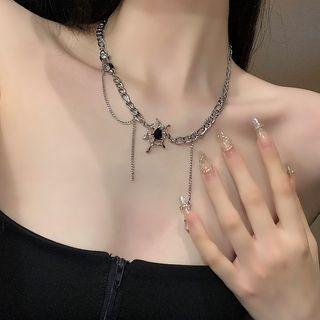 Spider Web Pendant Alloy Choker Black & Silver - One Size