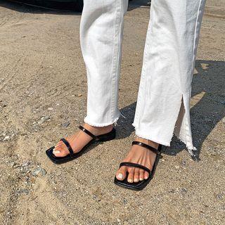 Plain / Leopard Double-strap Sandals
