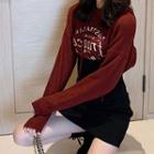 Set: Letter Embroidered Hoodie + Mini A-line Skirt