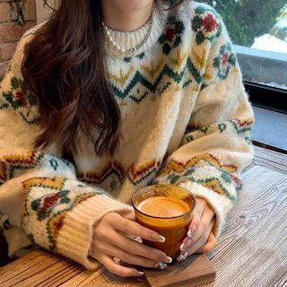 Round Floral Jacquard Sweater