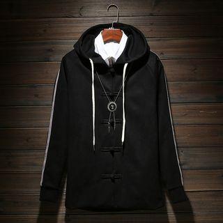Contrast Stripe Hooded Frog-button Jacket