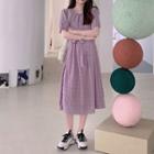 Short-sleeve Bow Waist Midi A-line Dress
