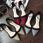 Plaid Panel Pointed Chunky Heel Sandals