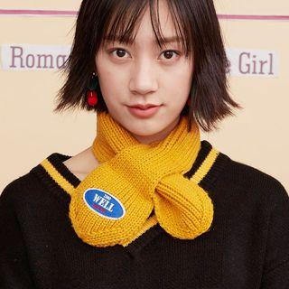 Lettering Applique Knit Scarf Curcumin - One Size