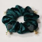 Faux Pearl Velvet Hair Tie Love Heart - Green - One Size