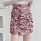Gingham Shirred Pencil Skirt