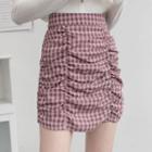 Gingham Shirred Pencil Skirt