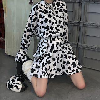 Cow Print Shirt / Cow Print A-line Skirt / Crossbody Bag
