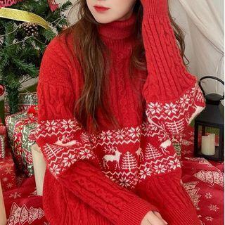 Christmas Themed Turtleneck Sweater