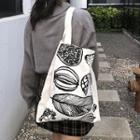 Printed Canvas Tote Bag White - One Size