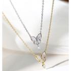 925 Sterling Silver Rhinestone Shell Butterfly Pendant Necklace