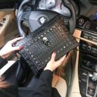 Skull Studded Faux Leather Clutch Black - One Size
