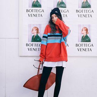 Polo-collar Striped Sweatshirt
