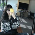 Patterned Loose-fit Cardigan Black - One Size