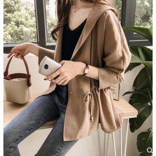 Snap Button Drawstring Hooded Jacket