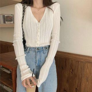 V-neck Knit Top White - One Size