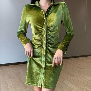 Mini Sheath Velvet Shirt Dress