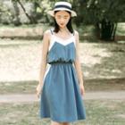 Spaghetti Strap Contrast-trim A-line Dress