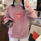 Polo-neck Heart Print Sweatshirt