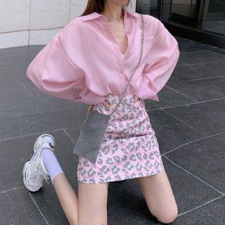 Shirt / Leopard Print Mini Fitted Skirt