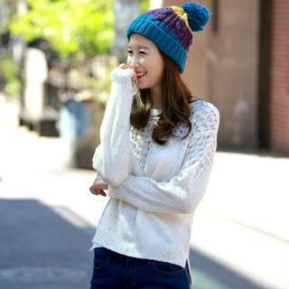 Round-neck Pointelle-knit Top