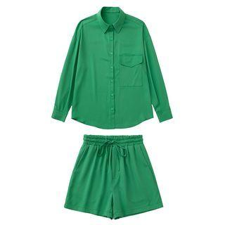 Plain Shirt / Drawstring Shorts / Set