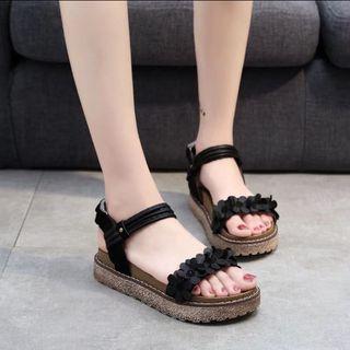 Faux-leather Flower Platform Sandals