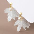 Petal Faux Pearl Sterling Silver Fringed Earring 1 Pair - Gold & White - One Size