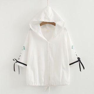 Bow-detail Sleeve Hooded Blouse