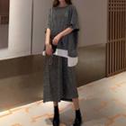 Set: Glitter Elbow-sleeve T-shirt + Midi A-line Skirt