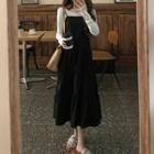 Long-sleeve Plain T-shirt / Midi Overall Dress