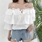 Off Shoulder Elbow-sleeve Ruffle Blouse
