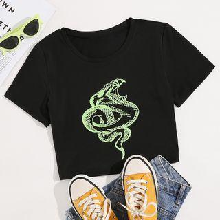 Short-sleeve Snake Print Crop T-shirt
