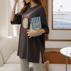 Flower-illustrated Boxy T-shirt