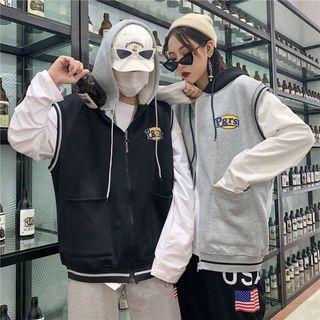 Couple Matching Lettering Hooded Zip Vest