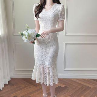 V-neck Lace Long Mermaid Dress