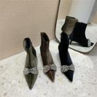 Kitten Heel Pointed Velvet Shot Boots