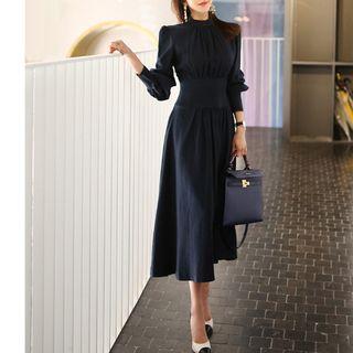 Balloon-sleeve Sheath Midi Dress
