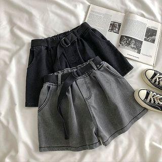 Double-pocket High-waist Denim Shorts With Belt